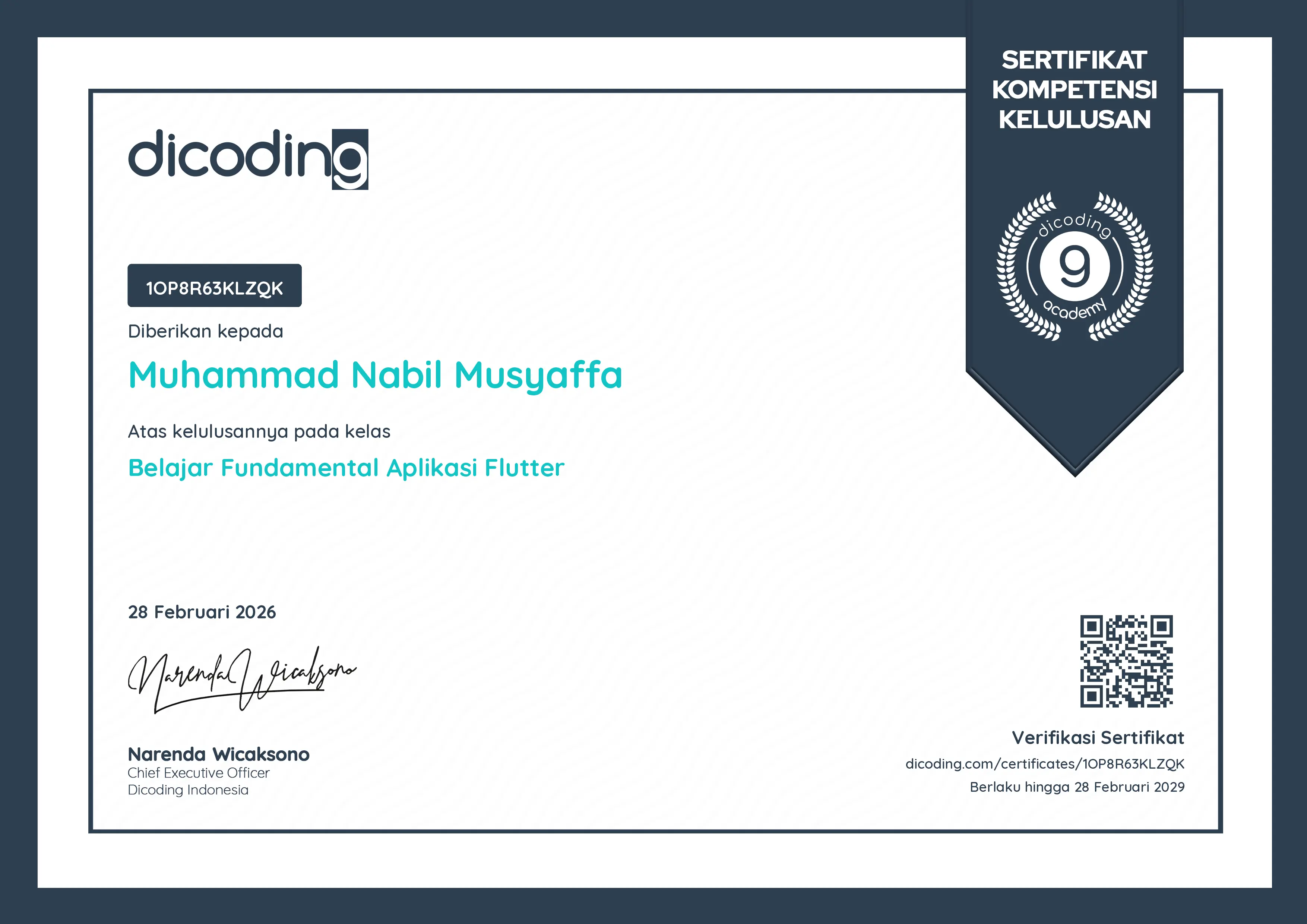 Sertifikat Dicoding Flutter